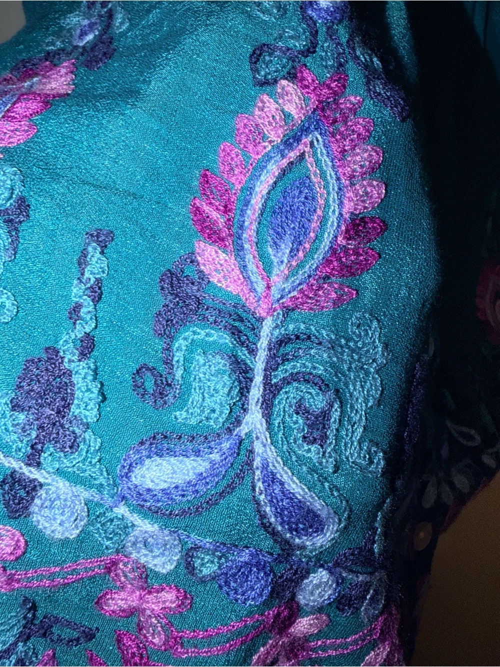 Embroidered Teal Boho Blouse S | Pintuck Top Anthropologie Style Boutique Chic - Picture 5 of 8
